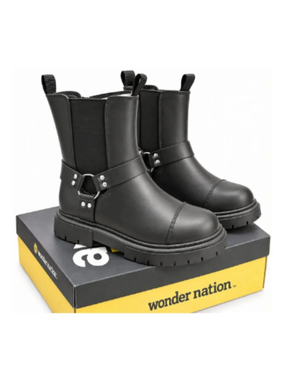 Art Class Girls Crosby Boots Size 2 Black Mid Calf Side Zip Chunky Lug Sole